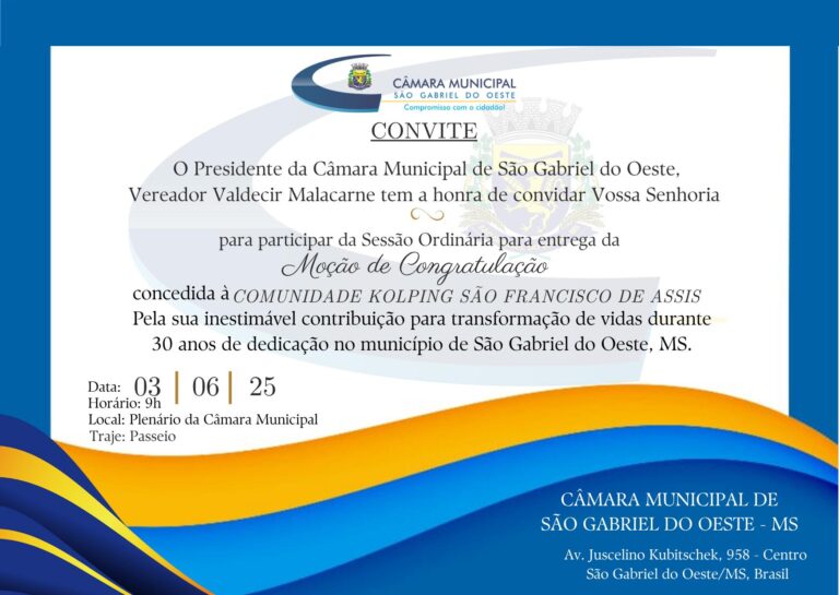 Comunidade Kolping receberá Moção de Congratulação no próximo dia 03 de junho.