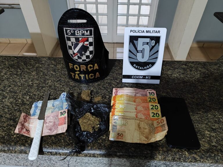 Polícia Militar prende jovem por tráfico de drogas em Coxim