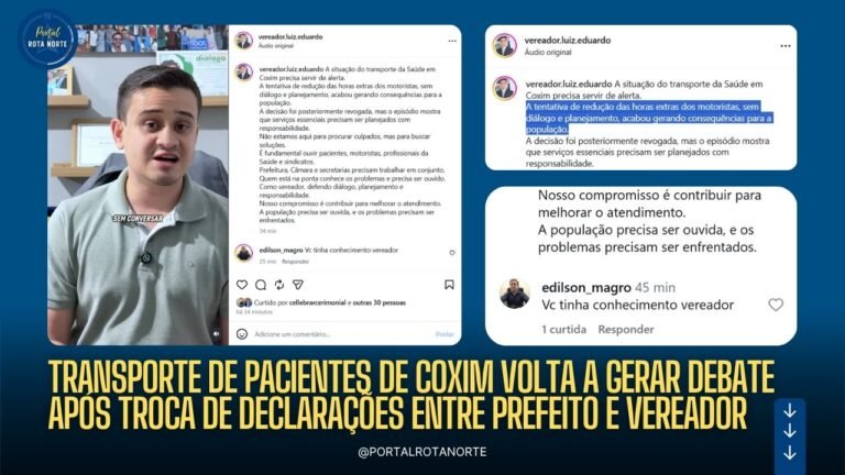 Transporte de pacientes de Coxim volta a gerar debate após troca de declarações entre prefeito e vereador